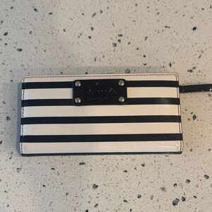 Kate Spade Black and White Leather Striped Clutch Wallet Snap Closure EUC